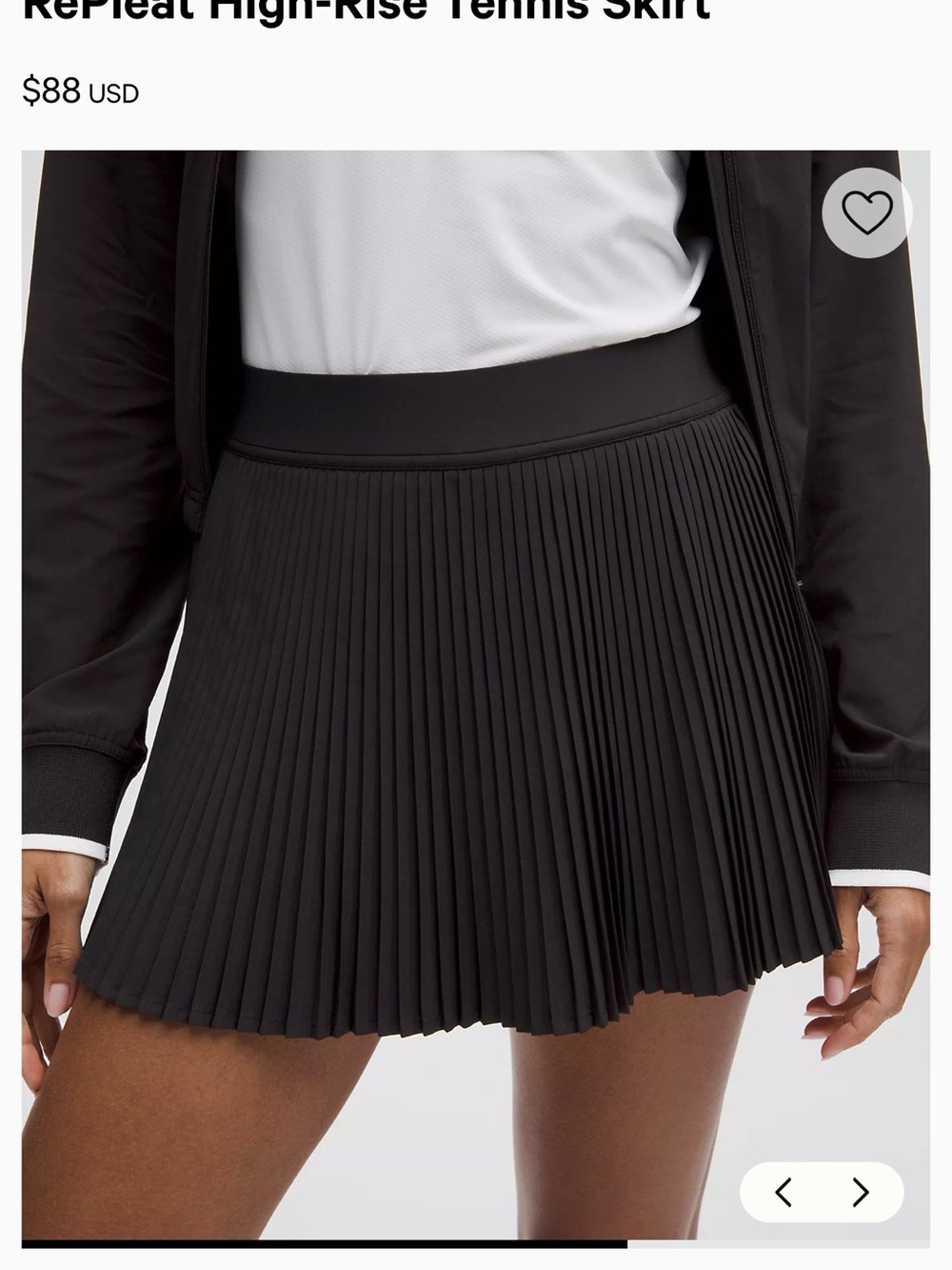 lululemon athletica Black Pleated High-Rise Mini Skirt